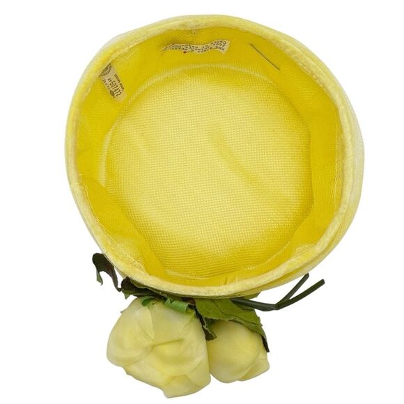 Vintage 1950s Lemon Yellow Pillbox Hat with Roses & Tulle Netting Union Made USA main image 7
